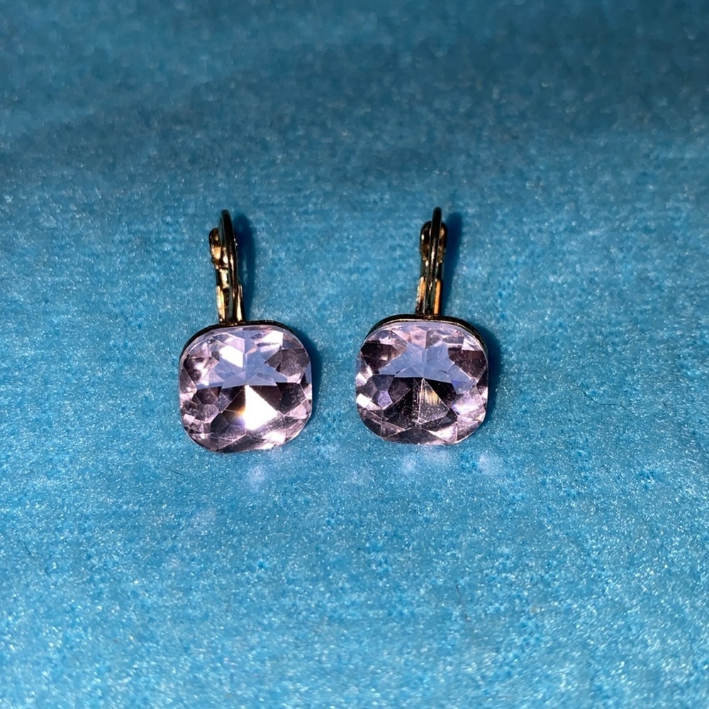 Gem Stone Pink Gold Pierced Earrings Vintage Lock Wires Garnet Glass Unmarked 135$